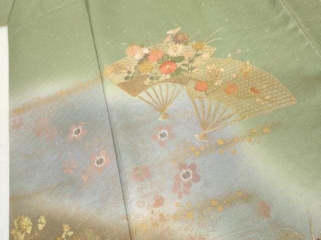 平和屋着物●中国三大刺繍 汕頭刺繍 スワトウ刺繍 訪問着 扇面花文 暈し染め 金彩 やまと誂製 正絹 逸品 AABM5595cs