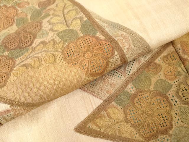 平和屋着物●中国三大刺繍 スワトウ刺繍 汕頭刺繍 総刺繍 訪問着 切嵌草花文 正絹 逸品 AABM5596cs