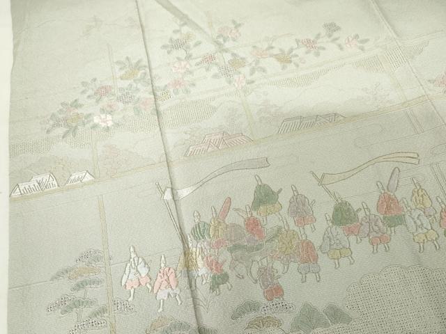 平和屋着物●中国三大刺繍 汕頭刺繍 スワトウ刺繍 総刺繍 訪問着 大名行列 暈し染め 金糸 正絹 逸品 AABM5597cs
