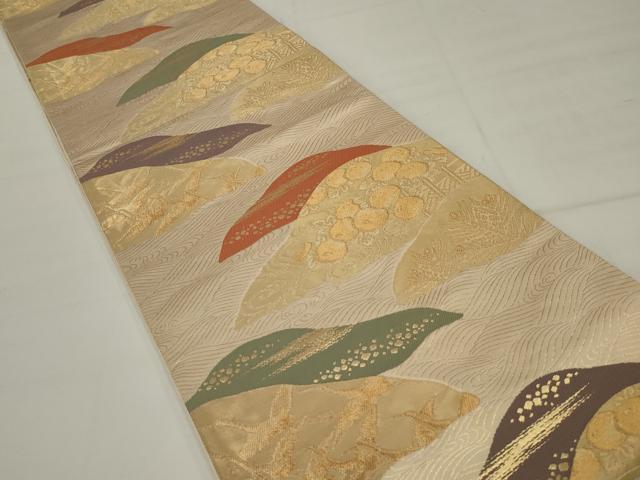 平和屋着物◎六通柄袋帯 重ね山文 金糸 正絹 逸品 AABM5612ou