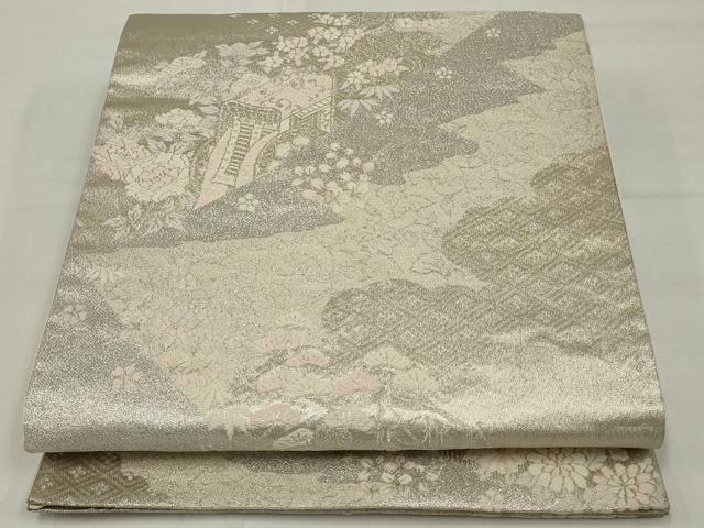 平和屋着物◎六通柄袋帯 唐織 御所車花松文 金銀糸 正絹 逸品 AABM5617ou