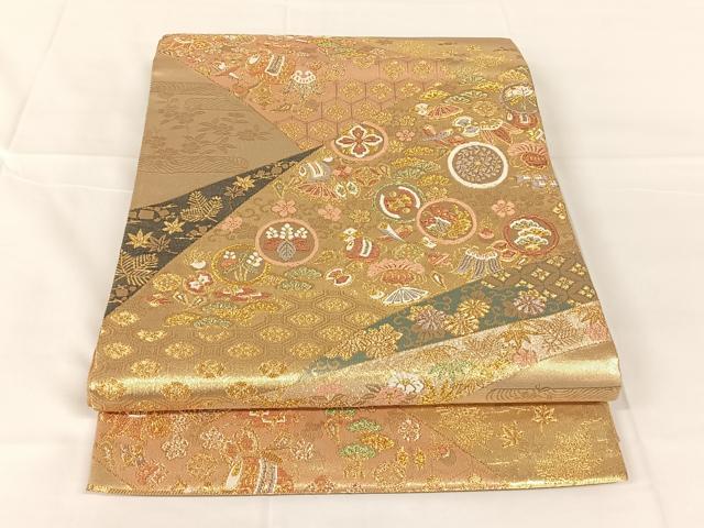平和屋着物◎六通柄袋帯 花宝尽くし 金糸 正絹 逸品 AABM5645dk