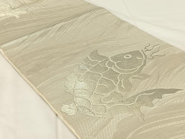 平和屋着物◎本場筑前博多織 六通柄袋帯 荒磯 銀糸 正絹 逸品 AABM5663dk