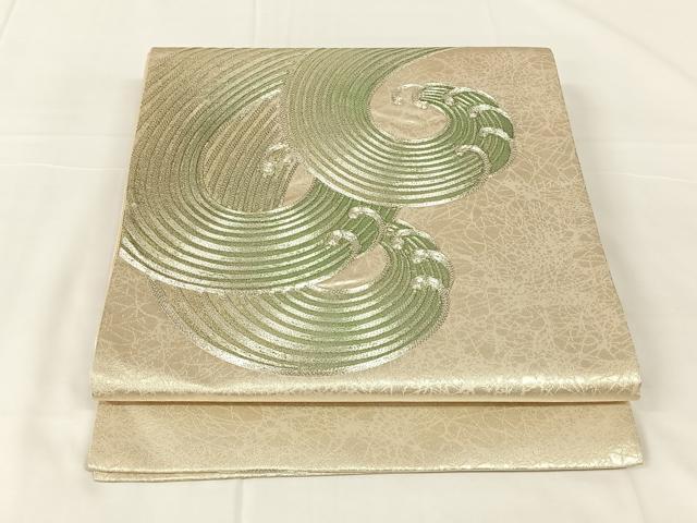 平和屋着物◎太鼓柄袋帯 駒刺繍 立波文 金糸 正絹 逸品 AABM5666dk
