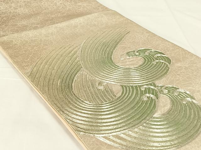 平和屋着物◎太鼓柄袋帯 駒刺繍 立波文 金糸 正絹 逸品 AABM5666dk