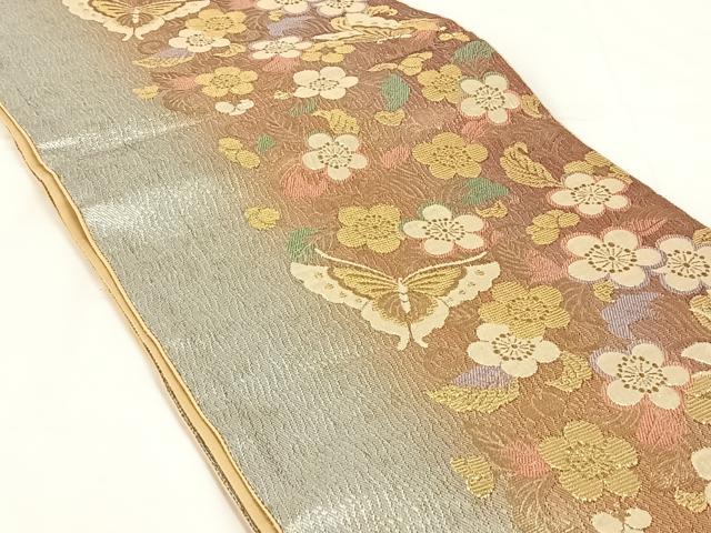 平和屋着物◎六通柄袋帯 花蝶文 金銀糸 正絹 逸品 AABM5667dk