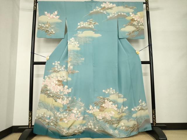 平和屋着物●中国三大刺繍 汕頭刺繍 スワトウ刺繍 総刺繍 訪問着 風景花文 暈し染め 金糸 正絹 逸品 AABM5681ck