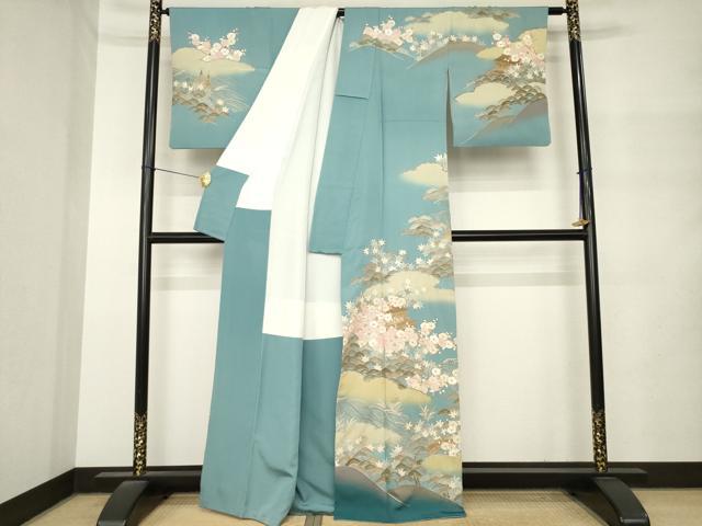 平和屋着物●中国三大刺繍 汕頭刺繍 スワトウ刺繍 総刺繍 訪問着 風景花文 暈し染め 金糸 正絹 逸品 AABM5681ck