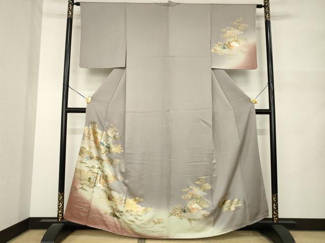 平和屋着物●訪問着 人物風景文 暈し染め 金彩 正絹 逸品 AABM5684ck