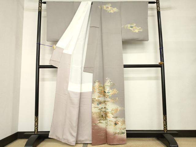 平和屋着物●訪問着 人物風景文 暈し染め 金彩 正絹 逸品 AABM5684ck
