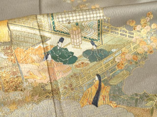 平和屋着物●訪問着 人物風景文 暈し染め 金彩 正絹 逸品 AABM5684ck