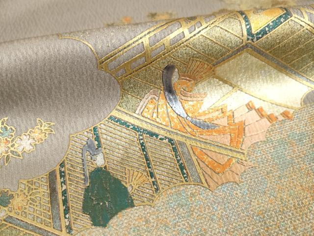 平和屋着物●訪問着 人物風景文 暈し染め 金彩 正絹 逸品 AABM5684ck