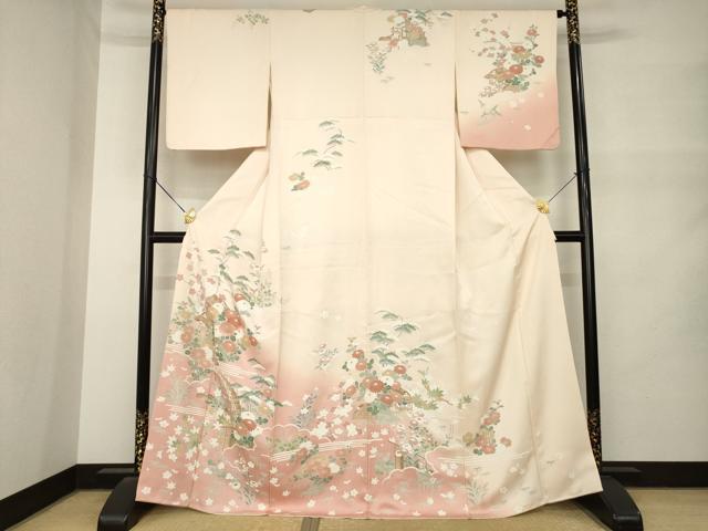 平和屋着物●訪問着 刺繍 風景花文 暈し染め 正絹 逸品 AABM5686ck