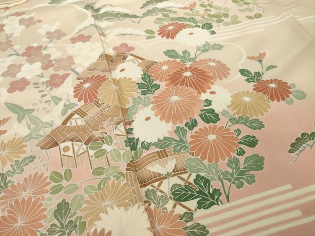 平和屋着物●訪問着 刺繍 風景花文 暈し染め 正絹 逸品 AABM5686ck