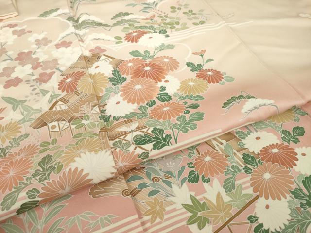 平和屋着物●訪問着 刺繍 風景花文 暈し染め 正絹 逸品 AABM5686ck