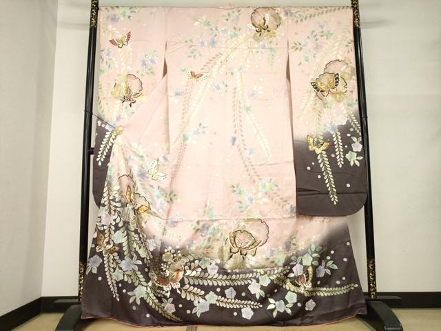 平和屋着物●豪華振袖 辻が花 雪輪花蝶文 金銀彩 正絹 逸品 AABM5689ck