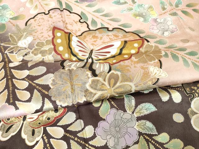 平和屋着物●豪華振袖 辻が花 雪輪花蝶文 金銀彩 正絹 逸品 AABM5689ck