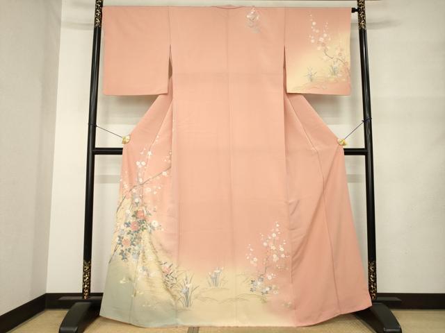 平和屋着物●訪問着 枝花文 暈し染め 金銀彩 正絹 逸品 AABM5690ck