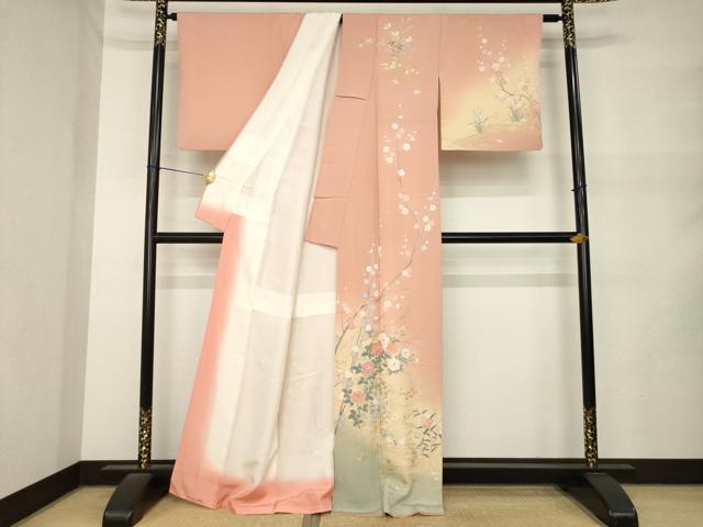 平和屋着物●訪問着 枝花文 暈し染め 金銀彩 正絹 逸品 AABM5690ck