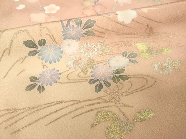 平和屋着物●訪問着 枝花文 暈し染め 金銀彩 正絹 逸品 AABM5690ck