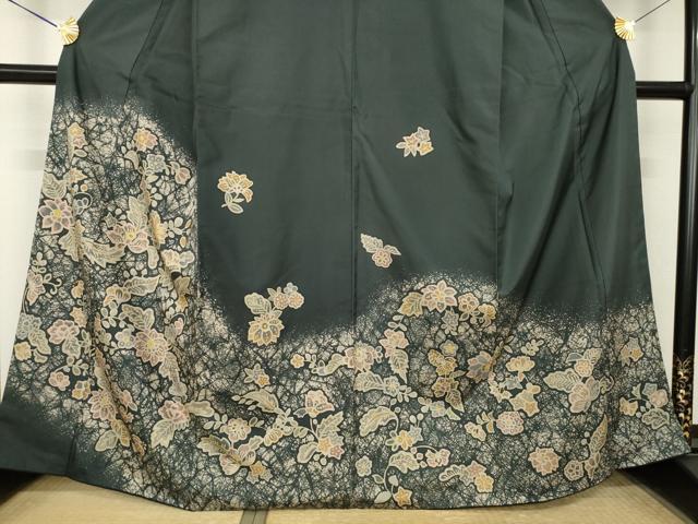 平和屋着物●本場縞大島紬 染大島 訪問着 更紗花文 正絹 逸品 AABM5697ck