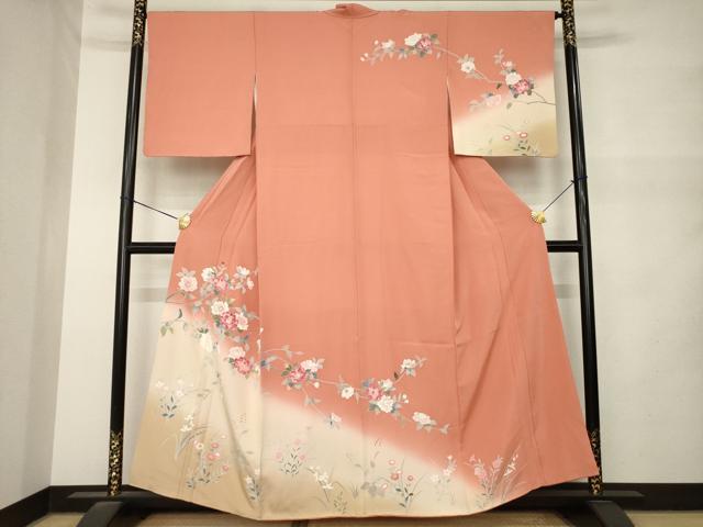 平和屋着物●訪問着 友禅 作家物 枝花文 暈し染め 正絹 逸品 AABM5698ck