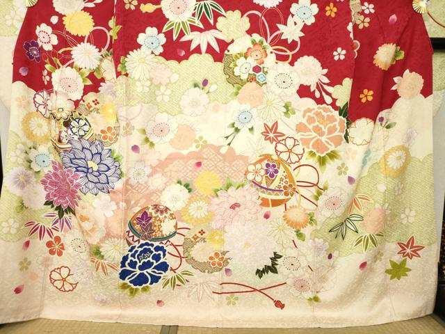 平和屋着物●豪華振袖 駒刺繍 花毬文 ロング丈 正絹 逸品 AABM5706ck