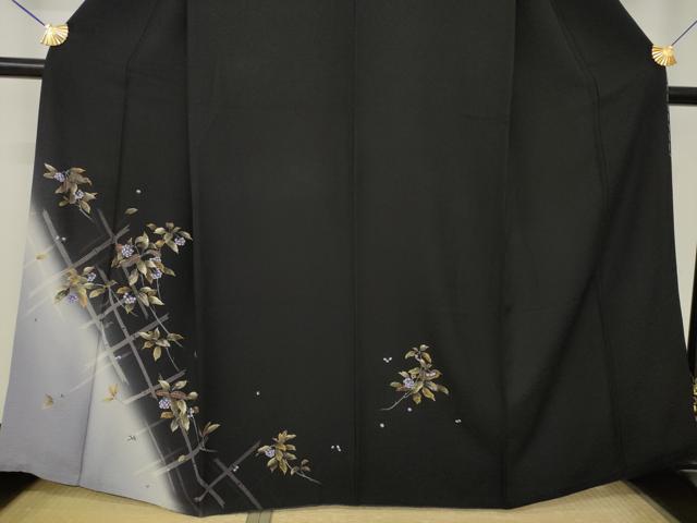 平和屋着物●訪問着 南天文 暈し染め 黒地 金彩 さが美扱い 正絹 逸品 AABM5707ck
