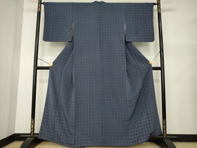 平和屋着物●訪問着 格子 お召ちりめん 正絹 逸品 AABM5718ck