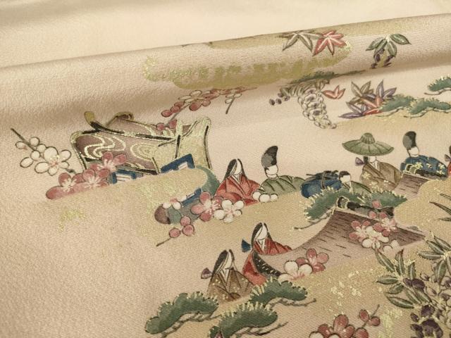 平和屋着物●訪問着 御所車人物風景文 金彩 正絹 逸品 未使用 AABM5719ck