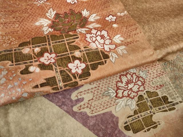 平和屋着物●中国三大刺繍 スワトウ刺繍 汕頭刺繍 訪問着 雲重ね花文 暈し染め 金銀彩 正絹 逸品 AABM5723ck