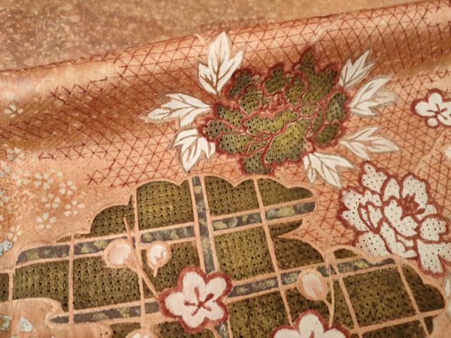 平和屋着物●中国三大刺繍 スワトウ刺繍 汕頭刺繍 訪問着 雲重ね花文 暈し染め 金銀彩 正絹 逸品 AABM5723ck