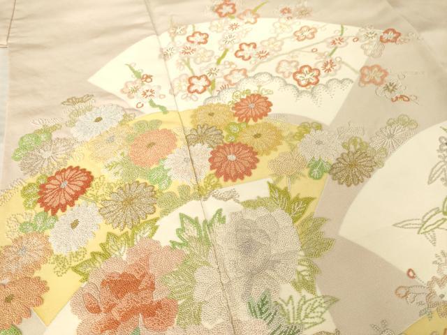 平和屋着物●中国三大刺繍 相良刺繍 総刺繍 訪問着 地紙花文 銀糸 正絹 逸品 AABM5730ck