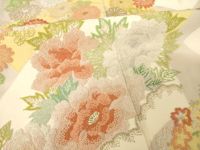 平和屋着物●中国三大刺繍 相良刺繍 総刺繍 訪問着 地紙花文 銀糸 正絹 逸品 AABM5730ck