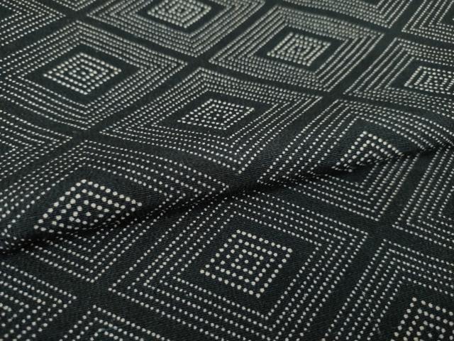 平和屋着物●上質な小紋 菱文 お召縮緬 黒地 正絹 逸品 AABM5744ck