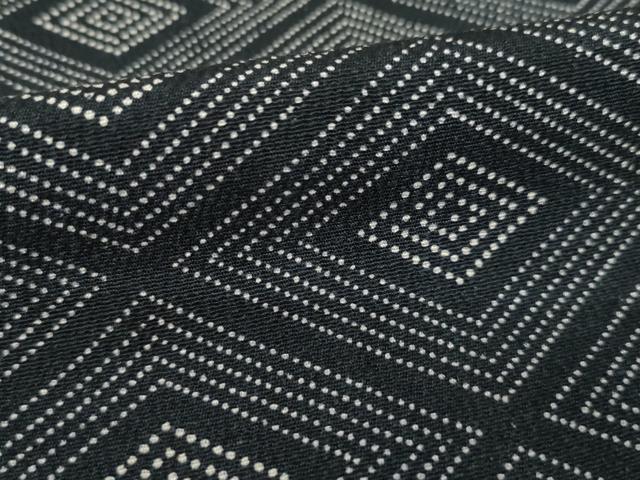 平和屋着物●上質な小紋 菱文 お召縮緬 黒地 正絹 逸品 AABM5744ck