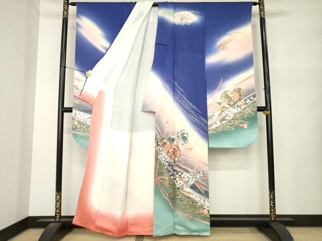 平和屋着物●豪華振袖 流水花籬文 暈し染め 金銀彩 正絹 逸品 AABM5747ck