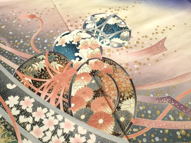 平和屋着物●豪華振袖 流水花籬文 暈し染め 金銀彩 正絹 逸品 AABM5747ck