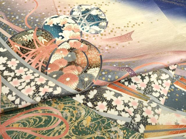 平和屋着物●豪華振袖 流水花籬文 暈し染め 金銀彩 正絹 逸品 AABM5747ck