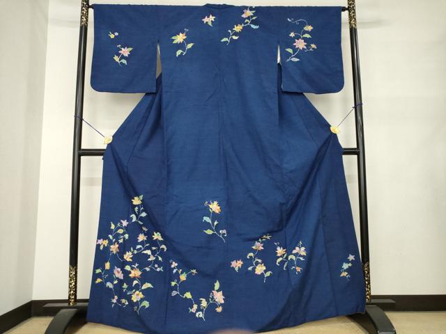 平和屋着物●訪問着 紬地 更紗花蔦草文 正絹 逸品 AABM5754ck