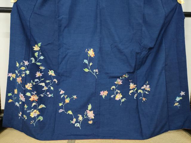 平和屋着物●訪問着 紬地 更紗花蔦草文 正絹 逸品 AABM5754ck