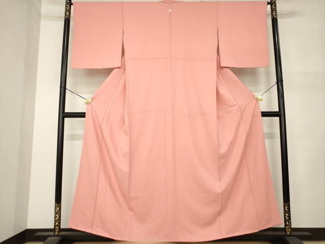 平和屋着物●上質な色無地 檜垣地紋 甚三紅色 正絹 逸品 AABM5769ck