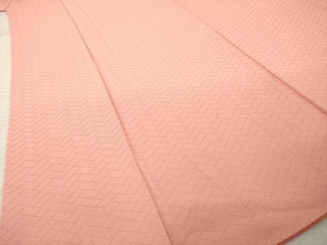 平和屋着物●上質な色無地 檜垣地紋 甚三紅色 正絹 逸品 AABM5769ck