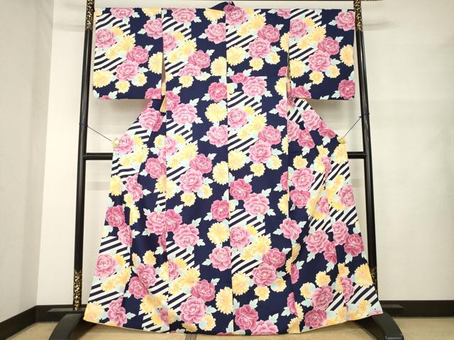 平和屋着物●小紋 舞花文 洗える着物 AABM5775ck