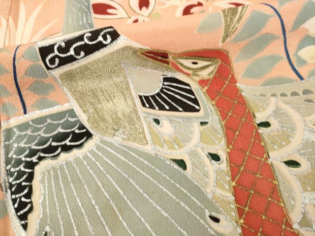 平和屋着物●アンティーク 大正ロマン 訪問着 孔雀花文 金彩 正絹 逸品 AABM5778ck