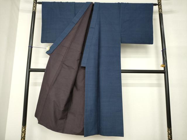平和屋着物●男性 紬 アンサンブル 色無地 青褐色 正絹 逸品 AABM5780ck