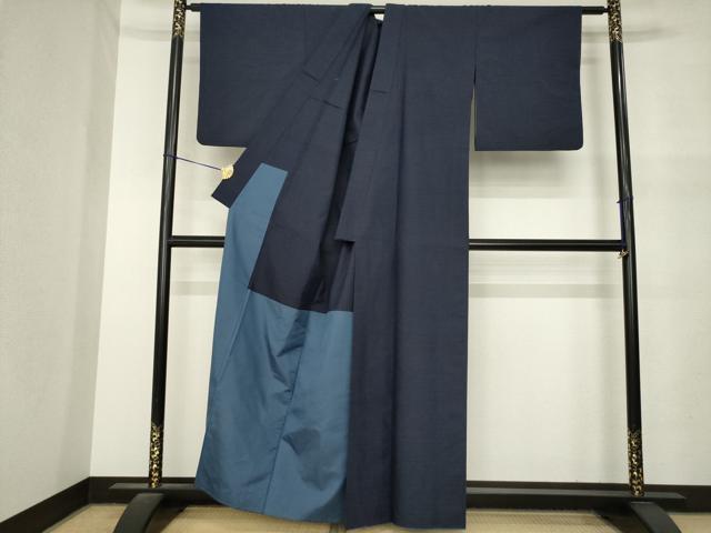 平和屋着物●上質な紬 色無地 青褐色 胴抜き仕立て 正絹 逸品 AABM5781ck