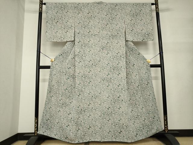 平和屋着物●上質な小紋 型染め 飛鳥蔦草文 鬼しぼ縮緬 正絹 逸品 AABM5782ck