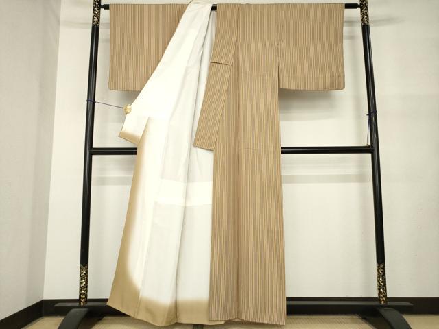 平和屋着物●上質な小紋 縞 正絹 逸品 AABM5789ck