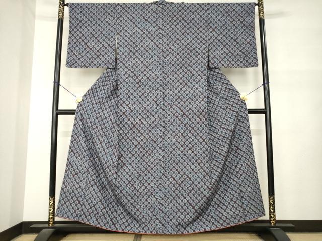 平和屋着物●上質な紬 鹿の子文様 蜘蛛絞り 正絹 逸品 AABM5794ck